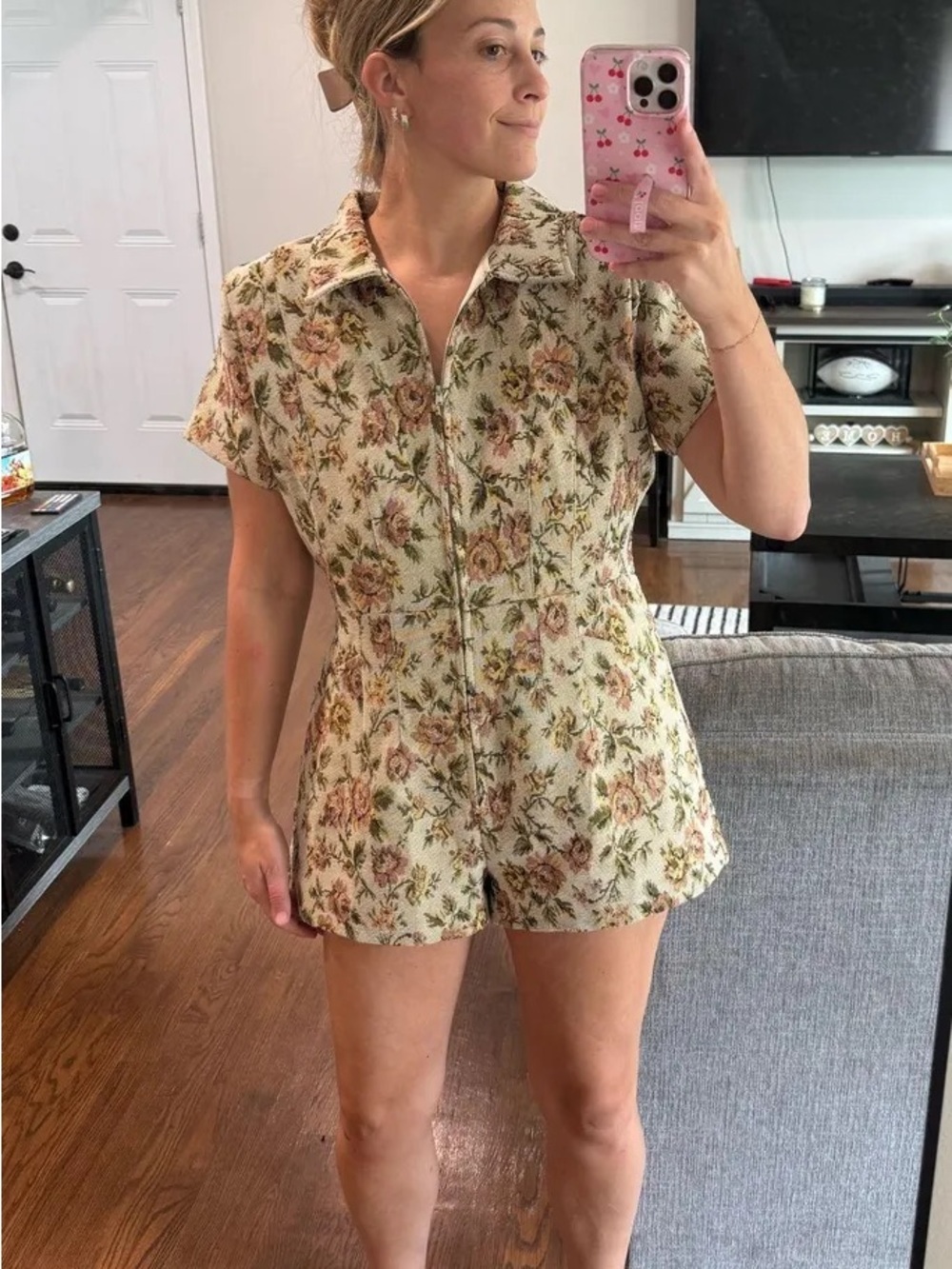 Altar'd State Cream Floral Short Sleeve Romper